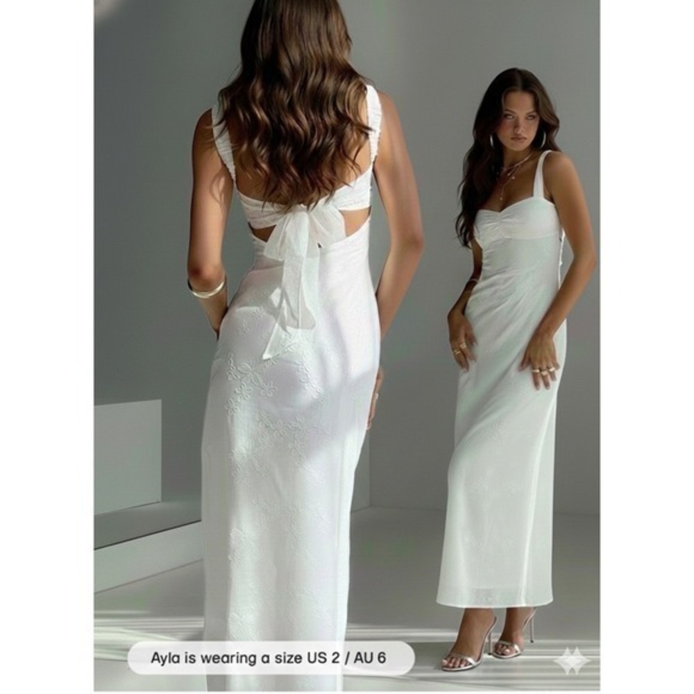 Princess Polly Maisone Broderie maxi Square Neck Spaghetti Straps Tie Back 4 - Picture 1 of 8